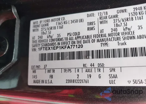2019 Ford F-150 Xlt from USA, damaged, VIN 1FTEX1EP1KFA77120